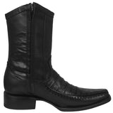 Mens Black Cowboy Boots Crocodile Print Leather Zipper - Square Toe
