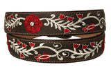 Dark Brown #810 Western Cowboy Belt Floral Leather - Removable Buckle