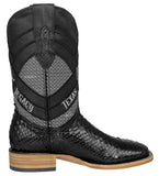 Mens Black Cowboy Boots Python Skin Leather - Square Toe