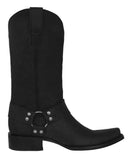 Mens Rider Black Western Boots Leather Harness - Square Toe