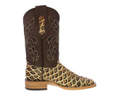 Mens Sand Cowboy Boots Anaconda Print Leather - Square Toe