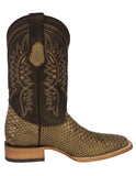 Mens #180N Sand Cowboy Boots Python Snake Print - Square Toe