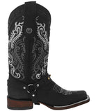 Womens Dallas Black Western Boots Leather Removable Straps - Square Toe