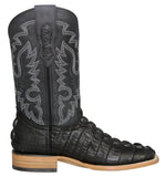 Mens Black Cowboy Boots Crocodile Tail Print - Square Toe