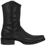 Mens Black Cowboy Boots Stingray Diamond Print Overlay - Square Toe