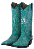 Womens "I Do' Turquoise Wedding Boots Leather - Square Toe