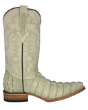 Mens Off White Crocodile Tail Print Leather Cowboy Boots - 3X Toe