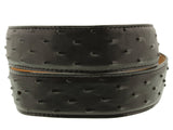 Black Western Cowboy Belt Ostrich Quill Print Leather - Silver Buckle