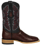 Mens Black Cherry Cowboy Boots Teju Lizard Leather - Square Toe