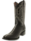 Mens Black Stingray Row Stone Print Leather Cowboy Boots Square Toe - #205