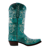 Womens "I Do' Turquoise Wedding Boots Leather - Snip Toe