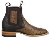 Mens #465 Light Brown Chelsea Boots Ostrich Print Leather - Square Toe