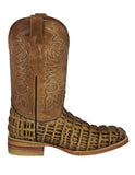 Mens #130N Rustic Sand Alligator Tail Print Leather Cowboy Boots - Square Toe