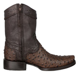 Mens #20RA Brown Cowboy Boots Ostrich Print Zipper - Square Toe