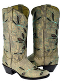 Womens Lauret Sand Cowboy Boots Floral Embroidered - Square Toe
