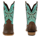 Womens Jesse Brown & Turquoise Western Boots Classic Leather - Square Toe