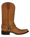 Mens Rider Light Brown Western Boots Leather Harness - Square Toe