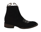 Mens Black Chelsea Ankle Boots Nubuck Leather - Square Toe