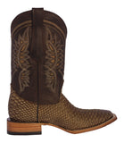 Mens Rustic Sand Snake Print Leather Cowboy Boots - Square Toe
