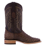 Mens Brown Western Wear Leather Cowboy Boots Snake Print Square Toe