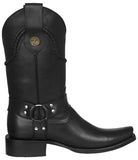 Mens Rider Black Cowboy Boots Leather Harness - Square Toe