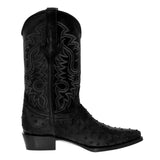 Mens Black Ostrich Quill Print Leather Cowboy Boots J Toe