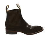 Mens Brown Chelsea Ankle Boots Nubuck Leather - Square Toe