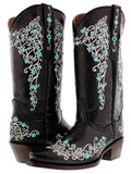 Womens Stella Black & Turquoise Leather Cowboy Boots - Snip Toe