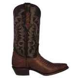 Mens Brown Snake Python Print Leather Cowboy Boots J Toe