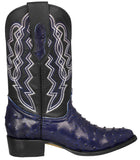 Mens Blue Cowboy Boots Ostrich Quill Print Leather - J Toe