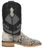 Mens Natural Cowboy Boots Python Skin Leather - Square Toe
