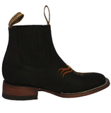 Womens Black Chelsea Leather Floral Ankle Boots - Square Toe
