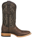 Mens #180N Brown Cowboy Boots Python Snake Print - Square Toe