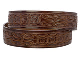 Chedron Western Cowboy Belt Tooled Leather - Silver Buckle