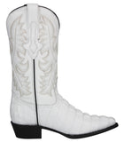 Mens #130_2 White Cowboy Boots Crocodile Tail Print - J Toe