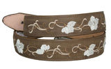 Light Brown #495 Western Belt Floral Leather - Removable Buckle