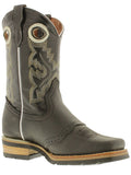 Kids Black Real Leather Western Cowboy Boots - Square Toe