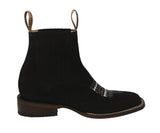 Mens Black Chelsea Ankle Boots Nubuck Leather - Square Toe