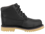 Mens Black Work Boots Leather Slip Resistant Lace Up Soft Toe - #600TR2