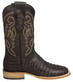 Mens #132N Brown Cowboy Boots Crocodile Tail Print - Square Toe