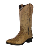 Mens #150 Sand Crocodile & Ostrich Print Leather Cowboy Boots - J Toe