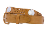 Light Brown Concho Western Leather Cowboy Belt - Removable Buckle