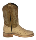 Kids Toddler Sand Ostrich Quill Print Cowboy Boots - Square Toe