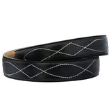 Black Western Cowboy Leather Belt Classic Embroidery - Rodeo Buckle
