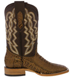 Mens Honey Brown Cowboy Boots Ostrich Leg Print Leather - Square Toe