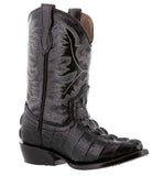 Kids Black Alligator Tail Print Leather Cowboy Boots J Toe