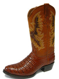 Men's Cognac Genuine Leather Exotic Crocodile Alligator Belly Cowboy Boots