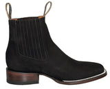 Mens Black Chelsea Ankle Boots Nubuck Leather - Square Toe