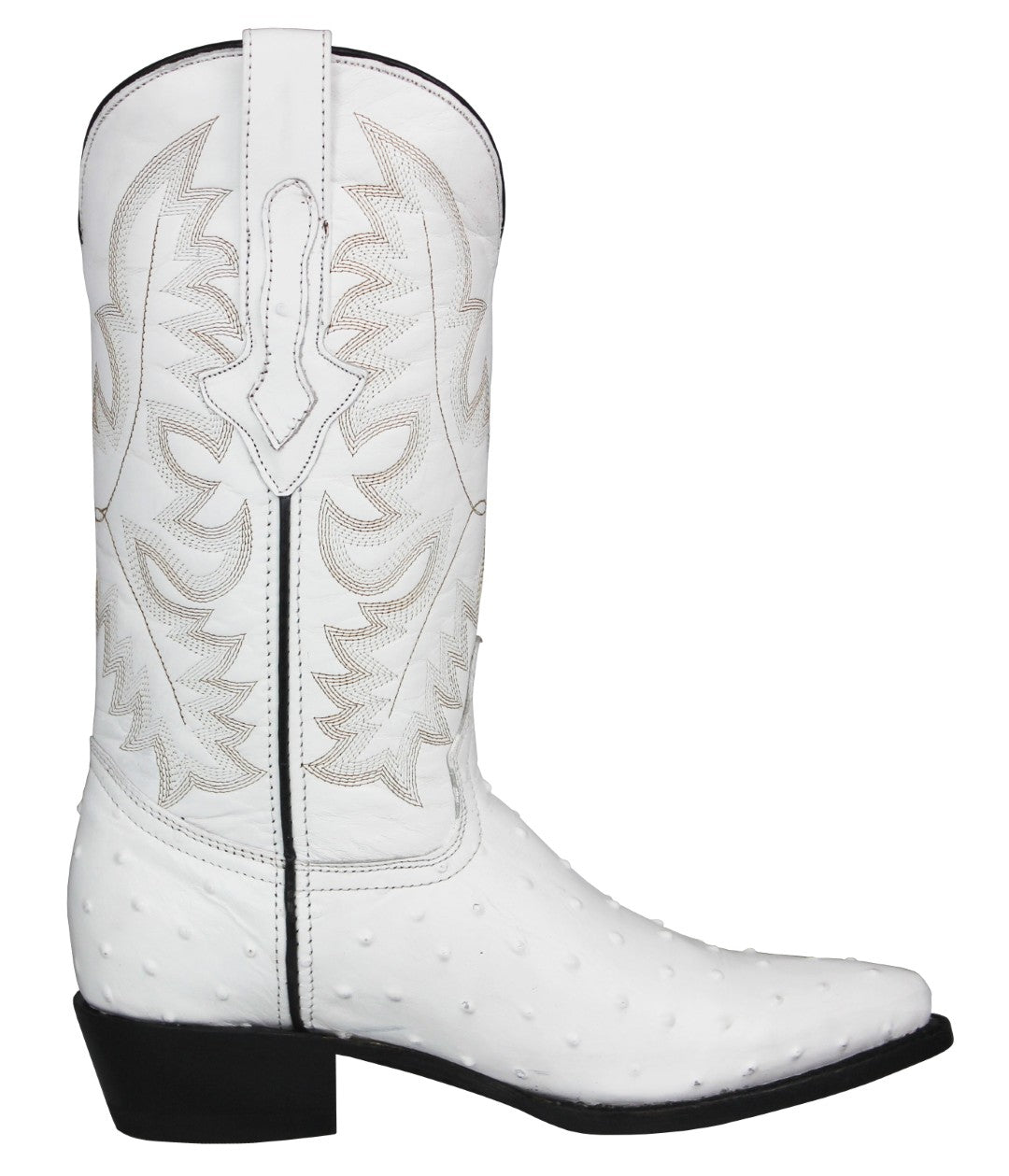Mens White Cowboy Boots Ostrich Quill Print Leather