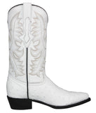 Mens White Cowboy Boots Ostrich Quill Print Leather - J Toe